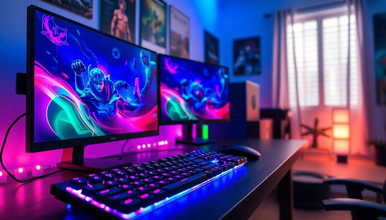 Engaging gaming setup at https://mega888tm.club with vibrant displays and RGB lighting.