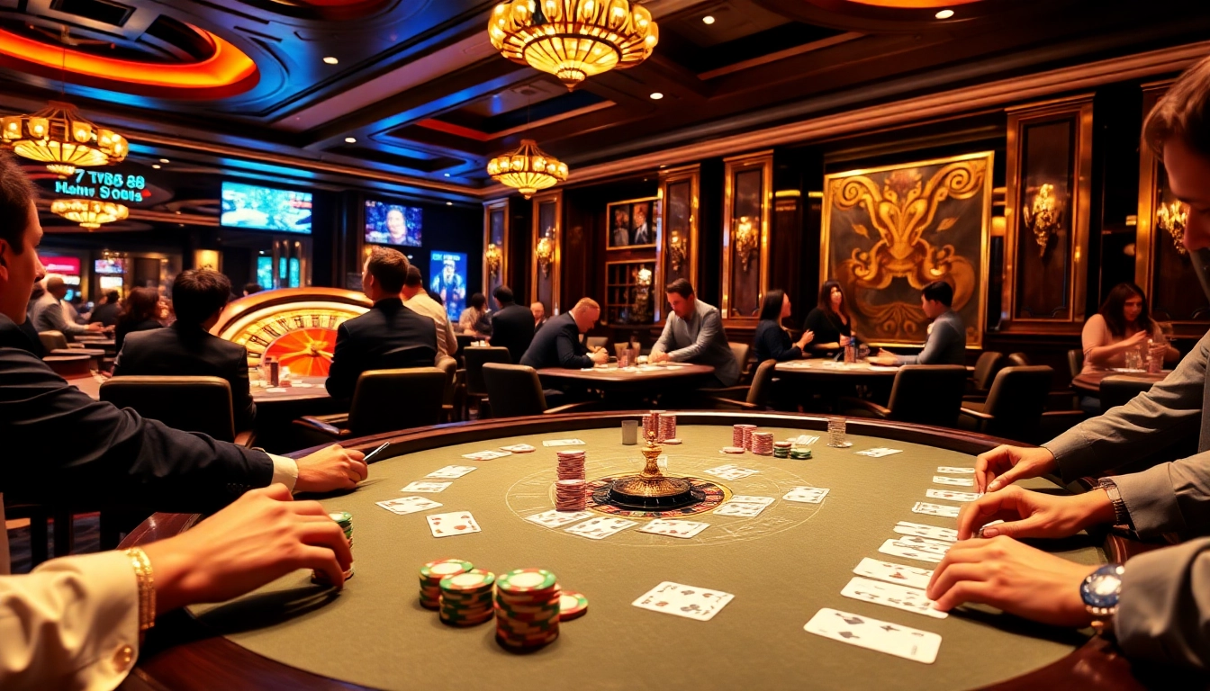 Engage with the exciting atmosphere of TV88 as players enjoy high-stakes poker and roulette games.