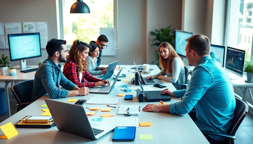 Engage in unlimited WordPress tasks with a professional team collaborating in a vibrant office.