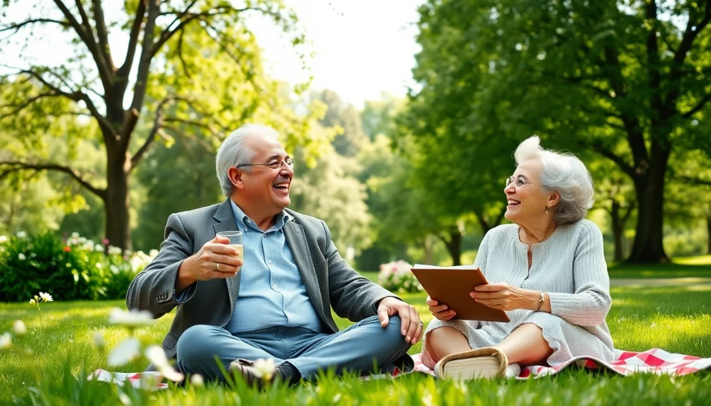 Happy elderly couple enjoying their vibrant retirement at https://frontidas.com in a sunny park