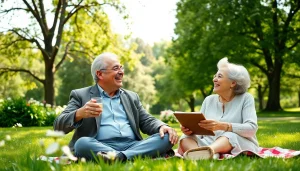 Happy elderly couple enjoying their vibrant retirement at https://frontidas.com in a sunny park