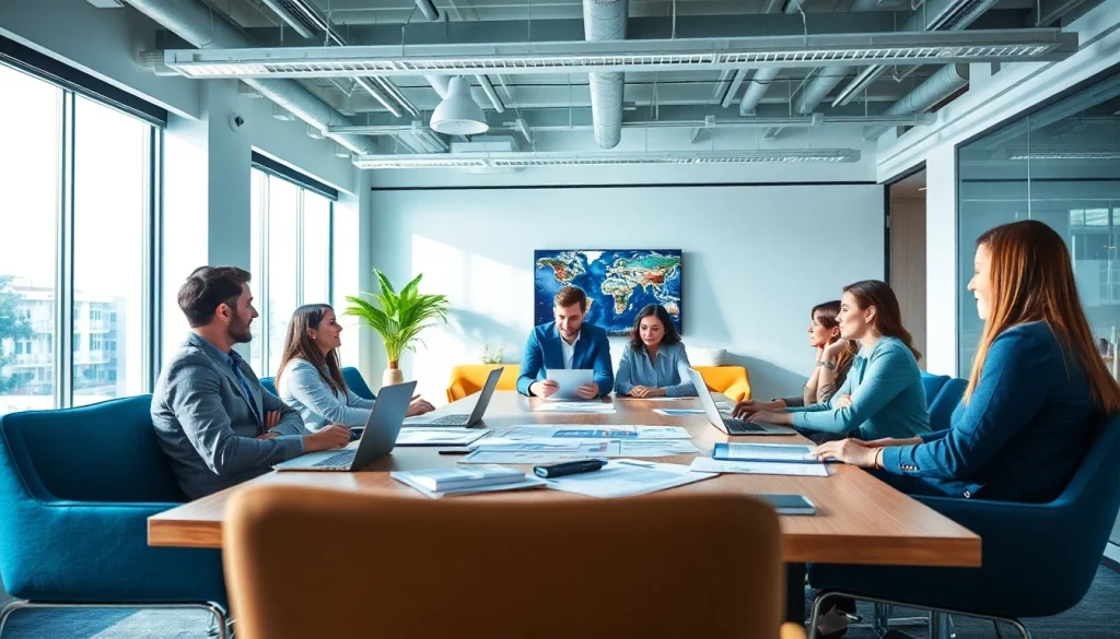 Team collaborating on digital marketing strategy at https://mm88bc.com/ in a bright office atmosphere.