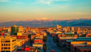 View of Almaty skyline showcasing https://albmaftoh.com with modern architecture and mountainous backdrop.