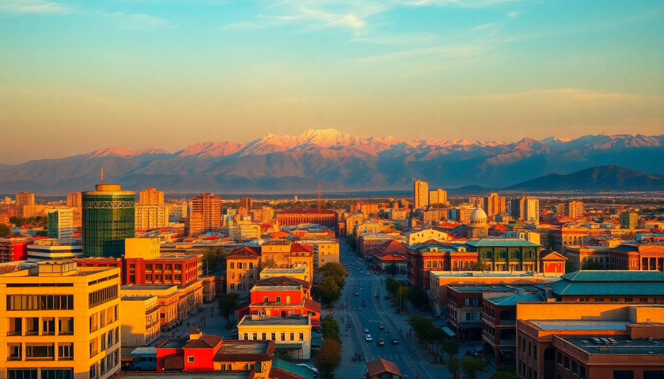 View of Almaty skyline showcasing https://albmaftoh.com with modern architecture and mountainous backdrop.