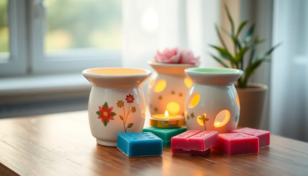 Showcasing a beautifully arranged display of https://www.scentswarmers.com wax warmers and colorful wax melts.