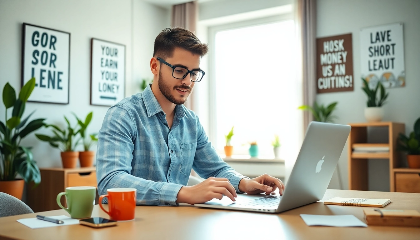 Learn how to earn money on short links with an entrepreneur using a laptop in a bright workspace.