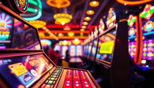 Menangkan di QRIS108 Slot dengan mesin slot berwarna-warni dan suasana kasino yang meriah.