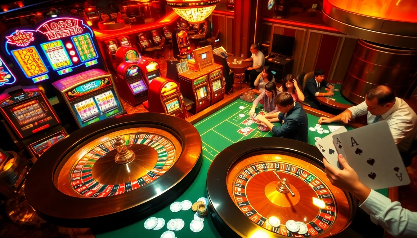 Experience the excitement of gambling at Nhà cái MM88 with players engaged at roulette, poker tables, and more.
