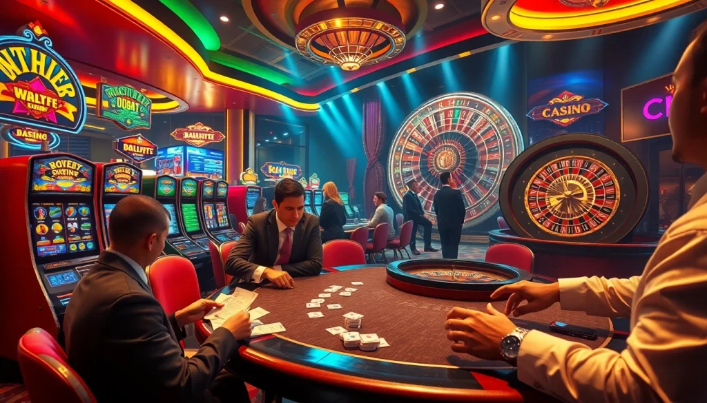 Exciting casino gameplay atmosphere at https://okfun.center/, capturing poker, slots, and roulette in action.