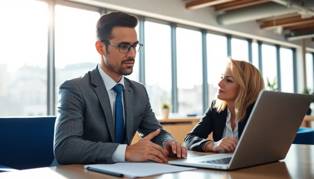 Consulting with a personal injury lawyer at https://www.cohanlegal.com in a modern office setting.