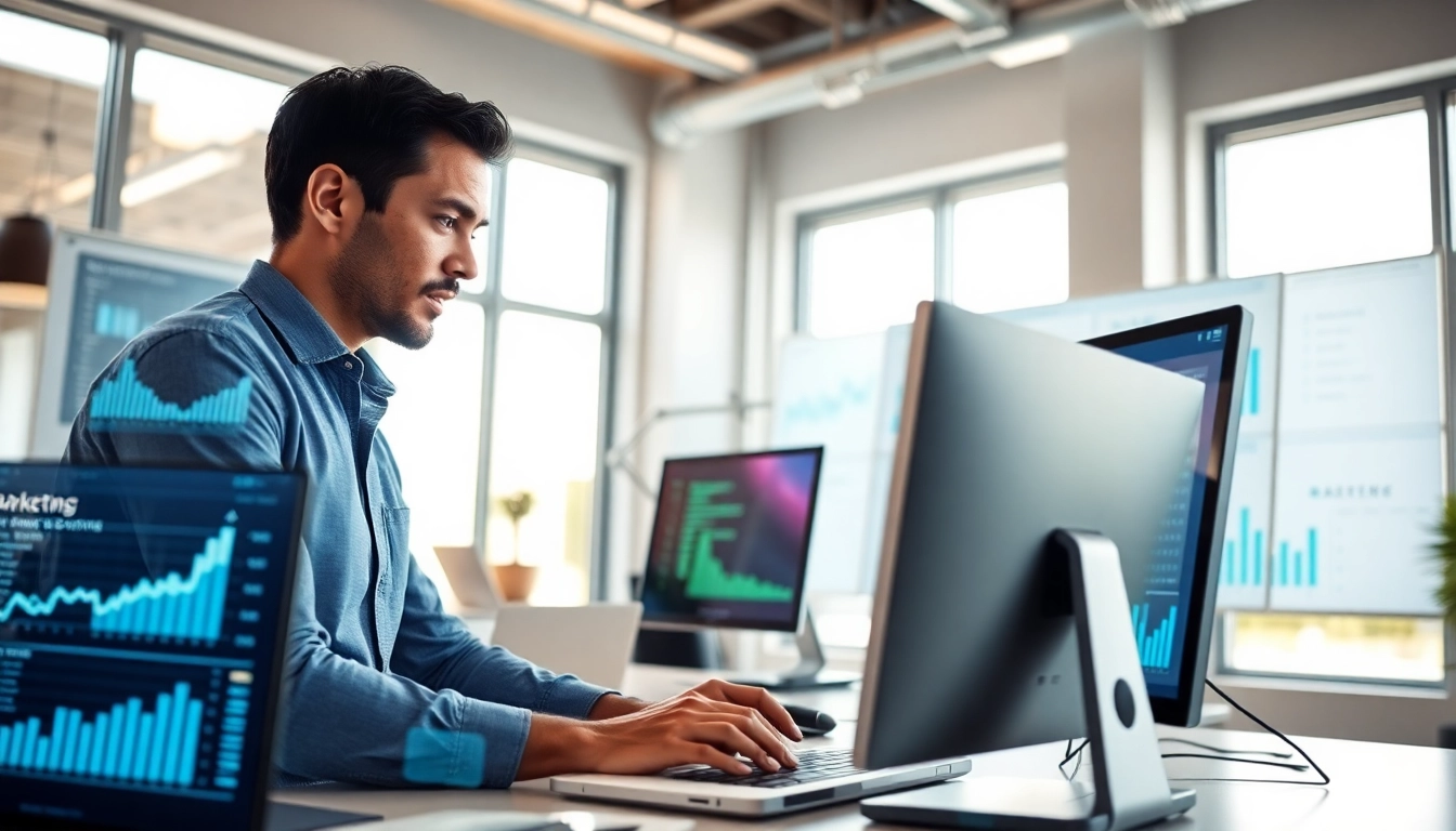 Analyze New88 data trends with a digital marketing expert in a modern office.