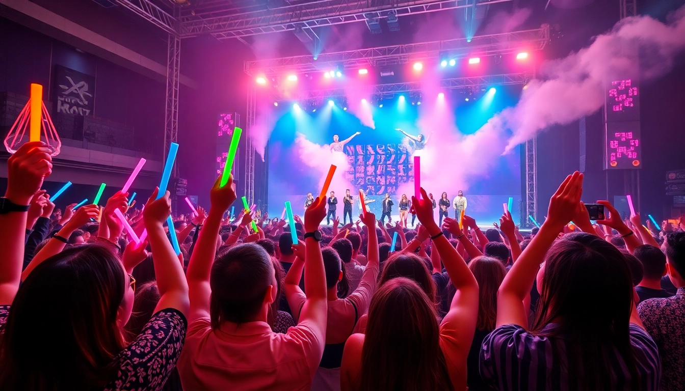 Exciting K-Pop concert scene with fans showcasing their passion at https://www.kpopangel.com