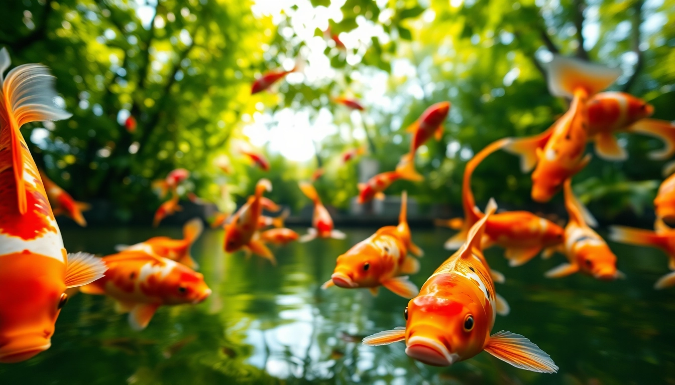 Koi800 menjadi daya tarik dengan ikan koi berwarna-warni di kolam yang tenang.