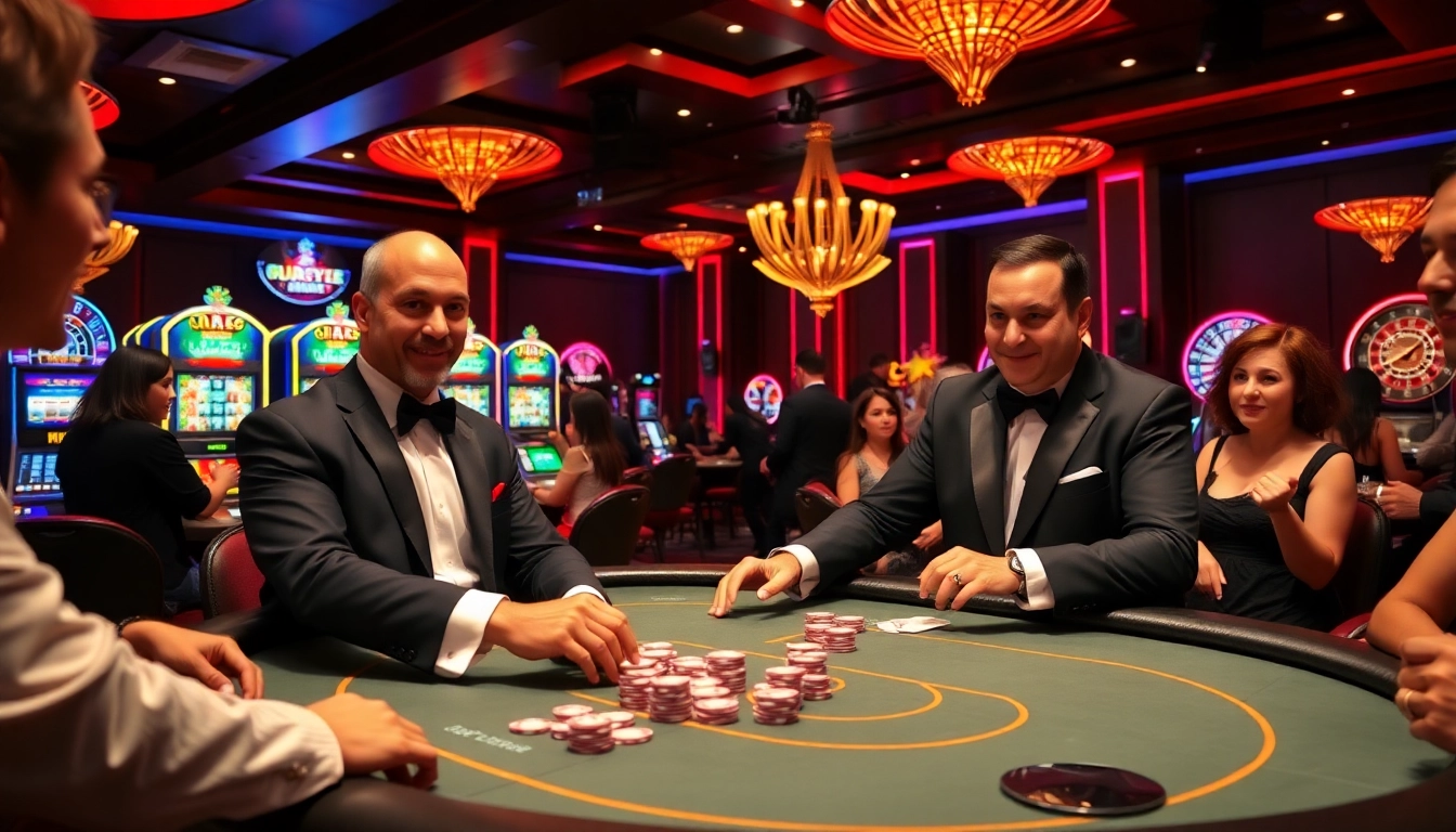 Players winning at poker surrounded by luxury casino ambiance with MV88 technology enhancing the experience.
