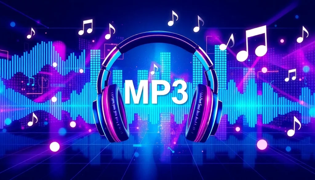 Download MP3 files easily with this engaging image showing sound waves and headphones.