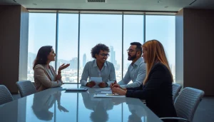 Engaging meeting with Quickplus Business Consultants in a modern Dubai office setting.