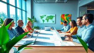 Collaborative workspace at https://whocanonline.com with diverse team innovation.