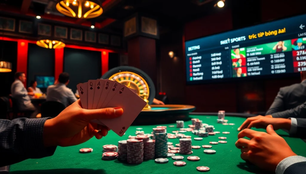 Experience real-time betting with trực tiếp bóng đá at an engaging poker table filled with excitement and colorful chips.