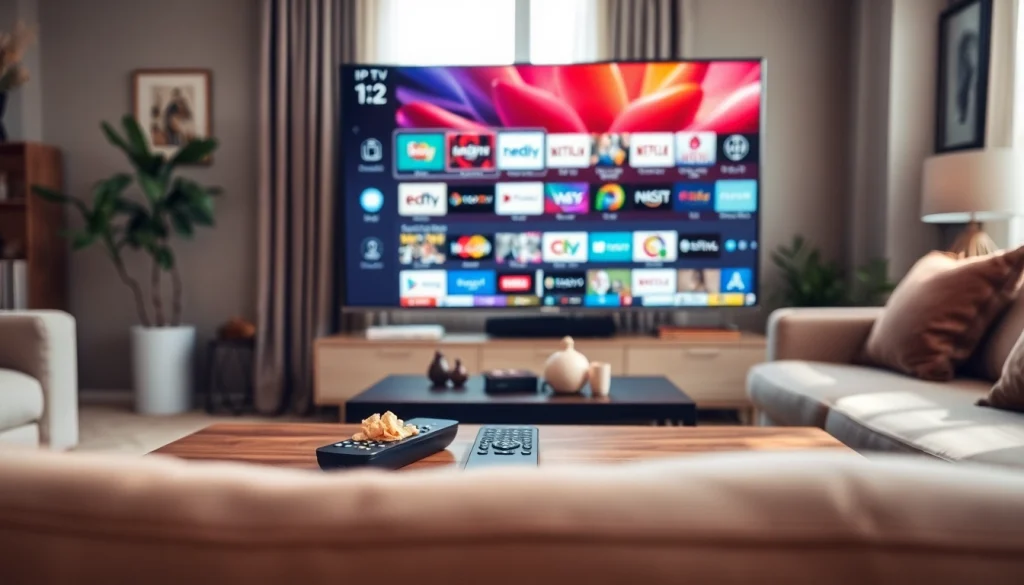 Experience seamless viewing at https://vizomate.com with a modern IPTV setup in a cozy living room.