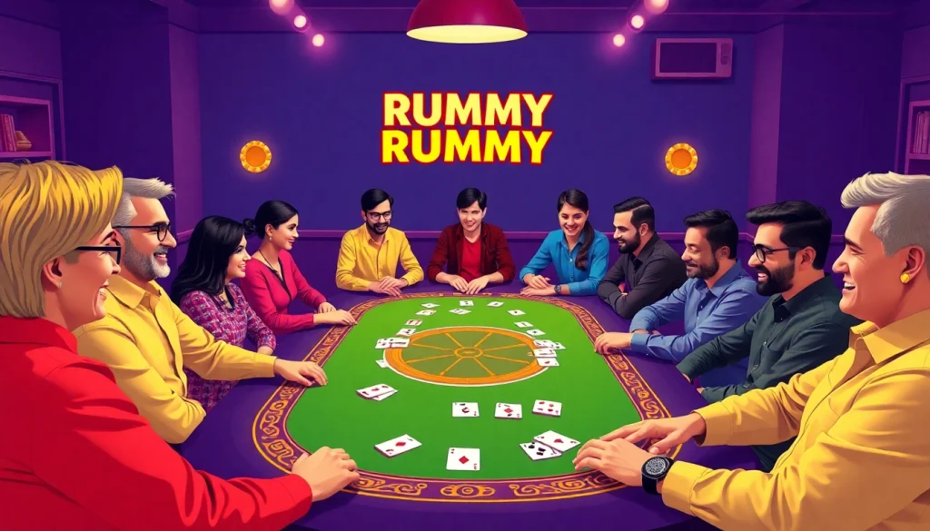 Rummy nabob players enjoying an exciting online game session with vibrant avatars and a colorful table.