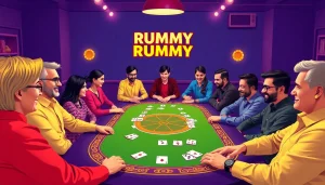 Rummy nabob players enjoying an exciting online game session with vibrant avatars and a colorful table.