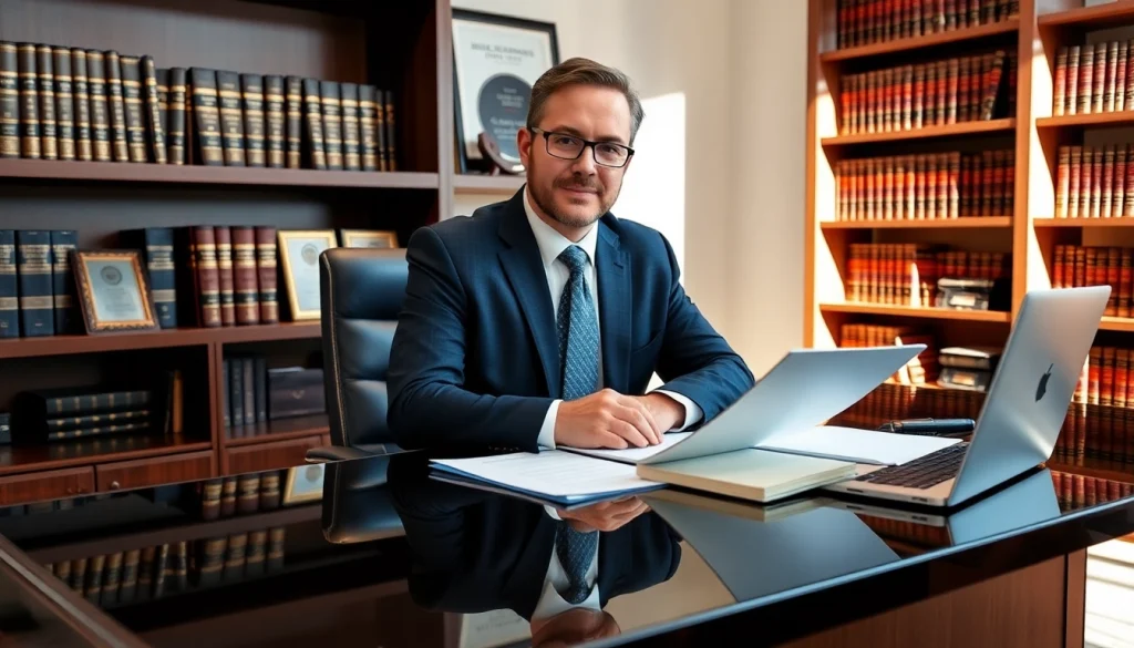 Tim Grabe providing legal consultation at https://www.timgrabeattorney.com in his professional office.