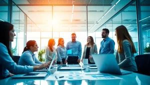 Engaged team discussing Managed Services strategies in a modern office environment.