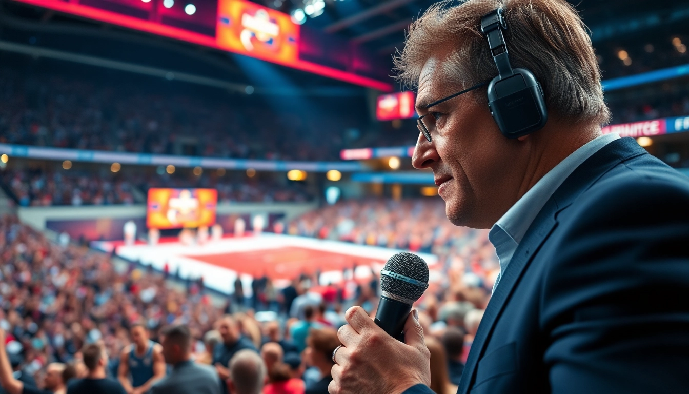 Sportsbytes.com.ph journalist interviewing athletes at a lively sports event.