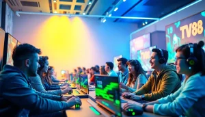 Engaged gamers experiencing the excitement of TV88's online gaming platform in a modern setting.