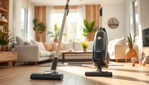 Efficient vacuum cleaning a modern home, featuring a sleek design and cozy atmosphere.