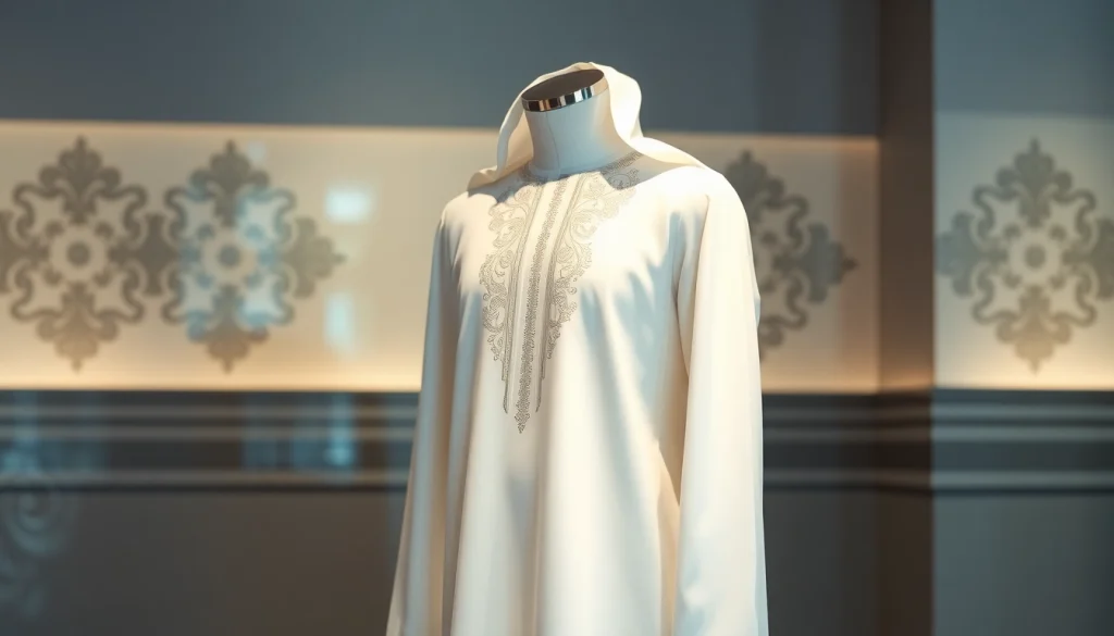 Showcasing vibrant Emirati thobes with intricate designs, perfect for cultural occasions.