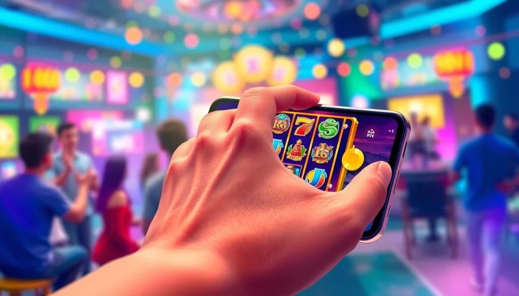 Bermain bolahiu game di ponsel dengan elemen grafis yang cerah dan menarik.