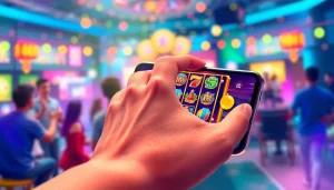 Bermain bolahiu game di ponsel dengan elemen grafis yang cerah dan menarik.