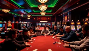 คาสิโนที่เต็มไปด้วยความตื่นเต้นและผู้เล่นที่มีส่วนร่วมในพื้นที่เกมที่หรูหรา