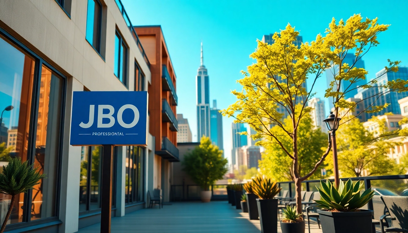 Showcasing a vibrant JBO branding sign on a stylish rental property in an urban setting.