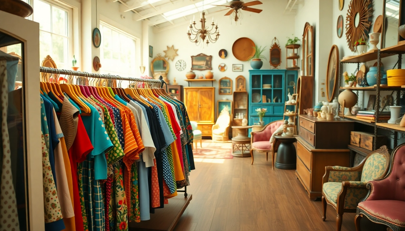 Experience vintage style shopping at https://thrift-vintage.com with a colorful thrift store interior.