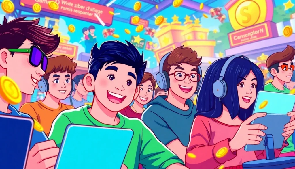 Menggambarkan gamers yang terlibat dalam permainan bensu4d game yang mengasyikkan dan penuh warna.