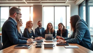 Engaging technology discussions at https://mohamedmmblog.tech featuring diverse professionals in a modern office.