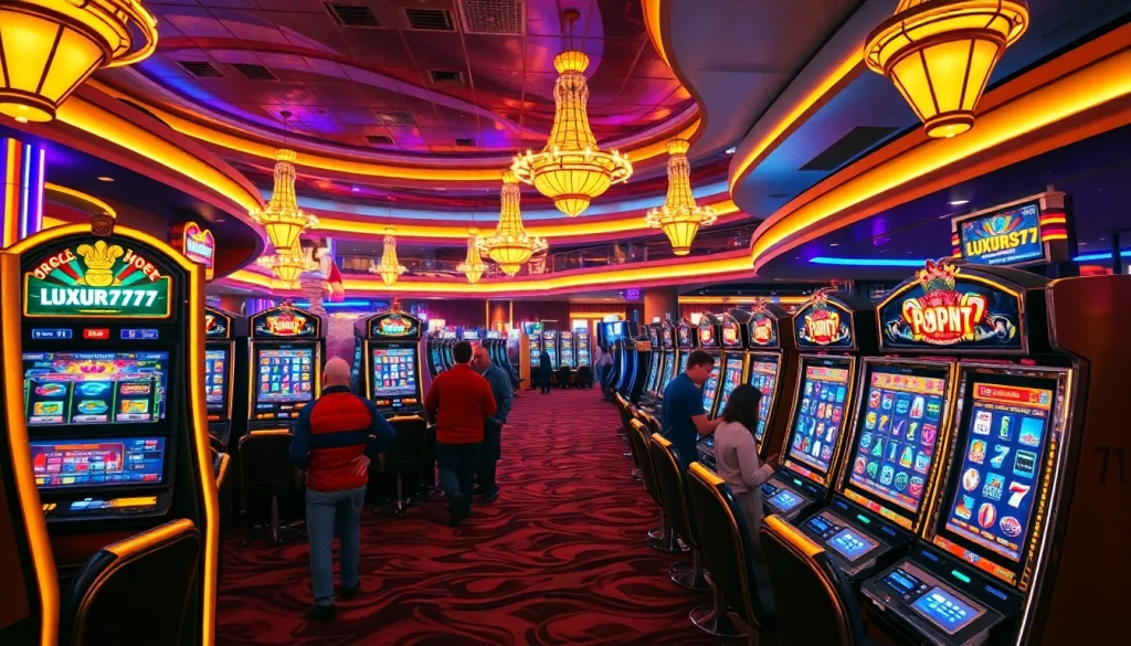Main game performance on the luxury777 slot machine in a vibrant casino setting.