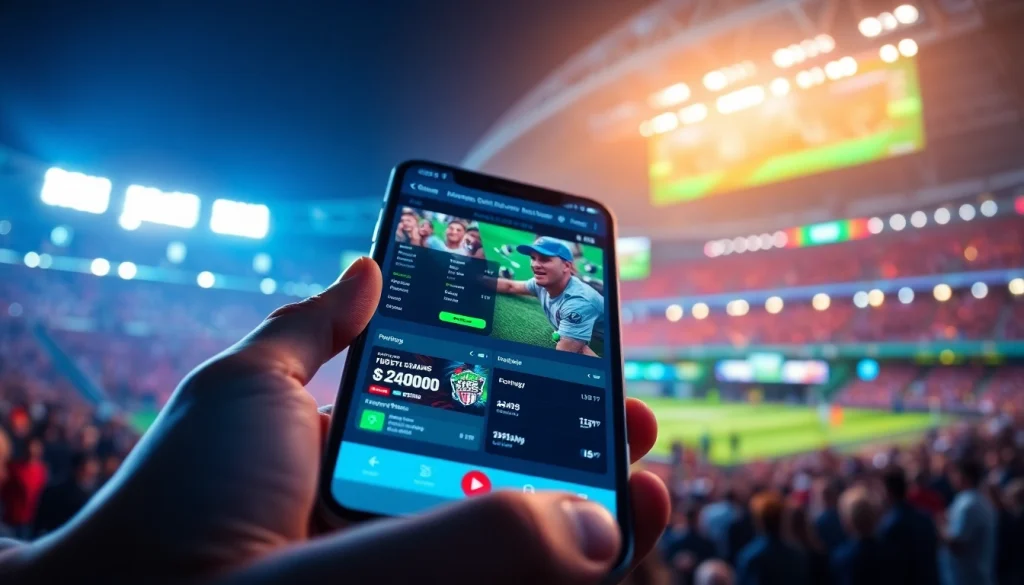 Engaging sports betting app showcasing the best sportsbooks Mexico against a vibrant stadium backdrop.