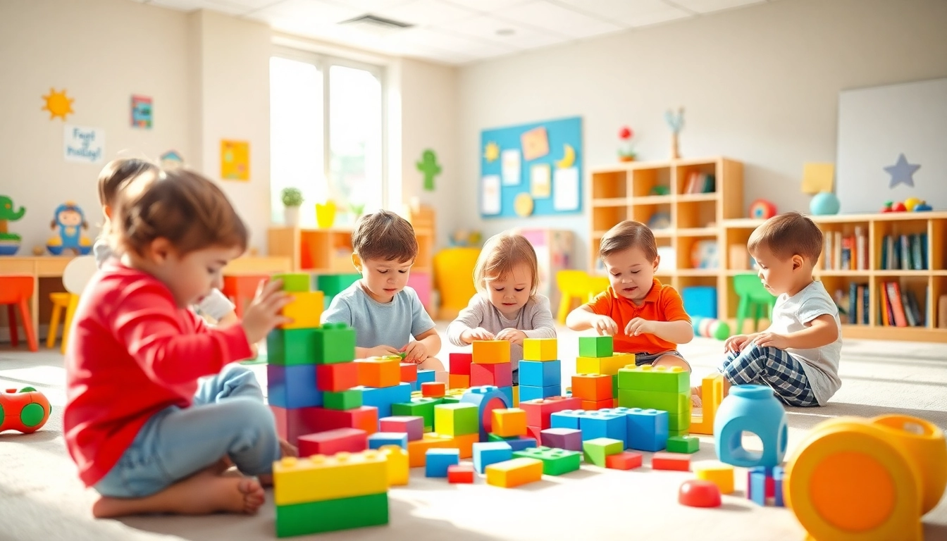 Children learning and playing at https://juniorsjunction.com daycare with colorful toys.