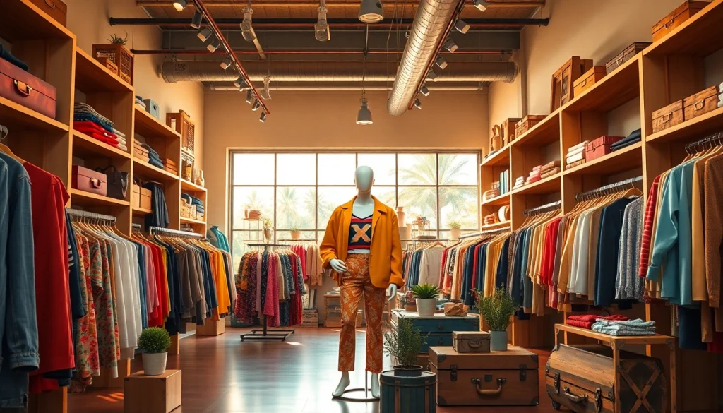 Explore unique styles at a vibrant Clothing store, featuring colorful displays and a warm atmosphere.