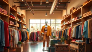 Explore unique styles at a vibrant Clothing store, featuring colorful displays and a warm atmosphere.