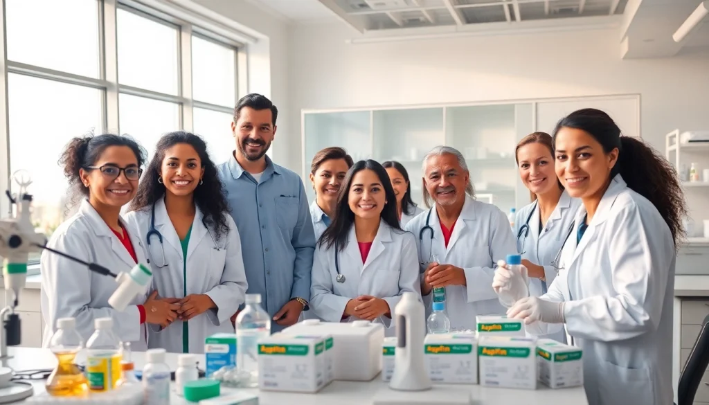 Researchers collaborating on the ADAPTABLE Aspirin Study in a modern laboratory environment.