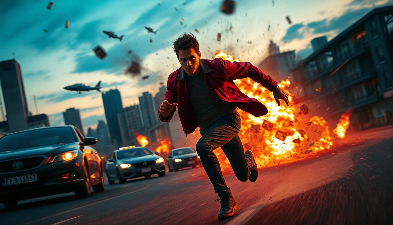 Experience the thrill of an action-packed thriller with a courageous hero in a tense urban chase.