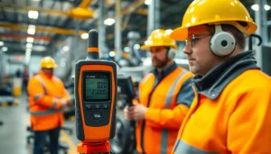 Conducting a noise assessment survey with a sound level meter in an industrial setting.