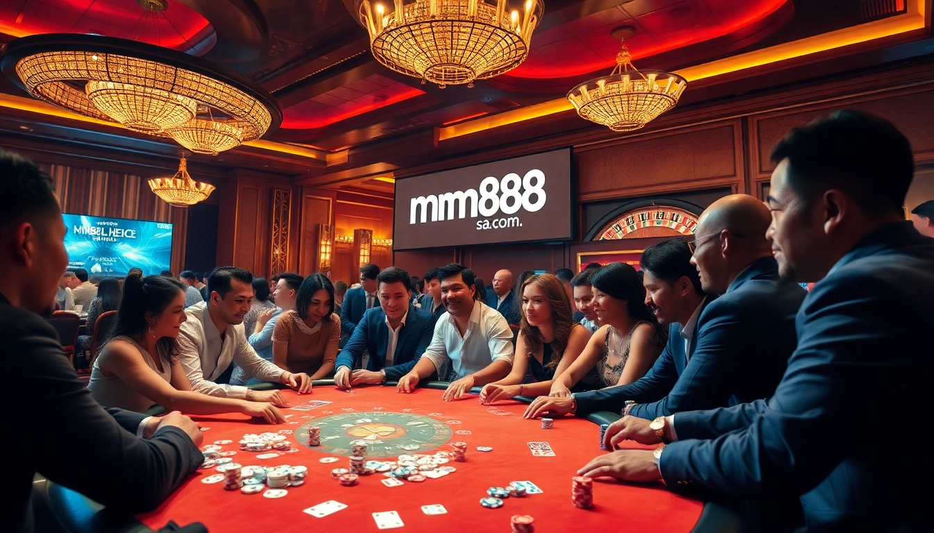 Players enjoying a tense poker game at a casino, showcasing mm88 sa com's thrilling betting environment.
