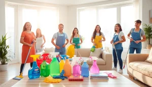 Enhance your space with a reliable Cleaning Service team efficiently cleaning a modern home.