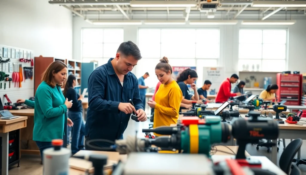 Engaged students at trade schools in southern California learning practical skills.