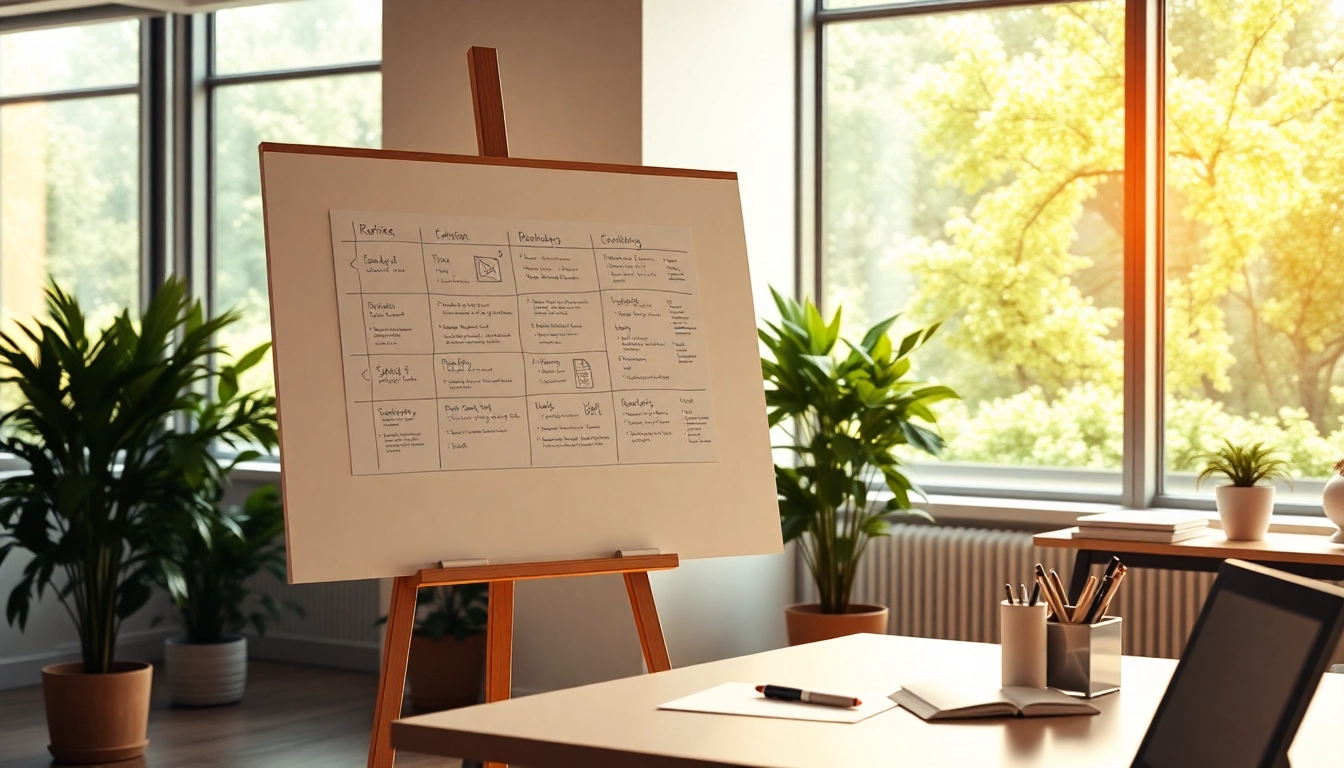 Réaliser une présentation avec le chevaletdeconference.fr dans un bureau moderne lumineux.